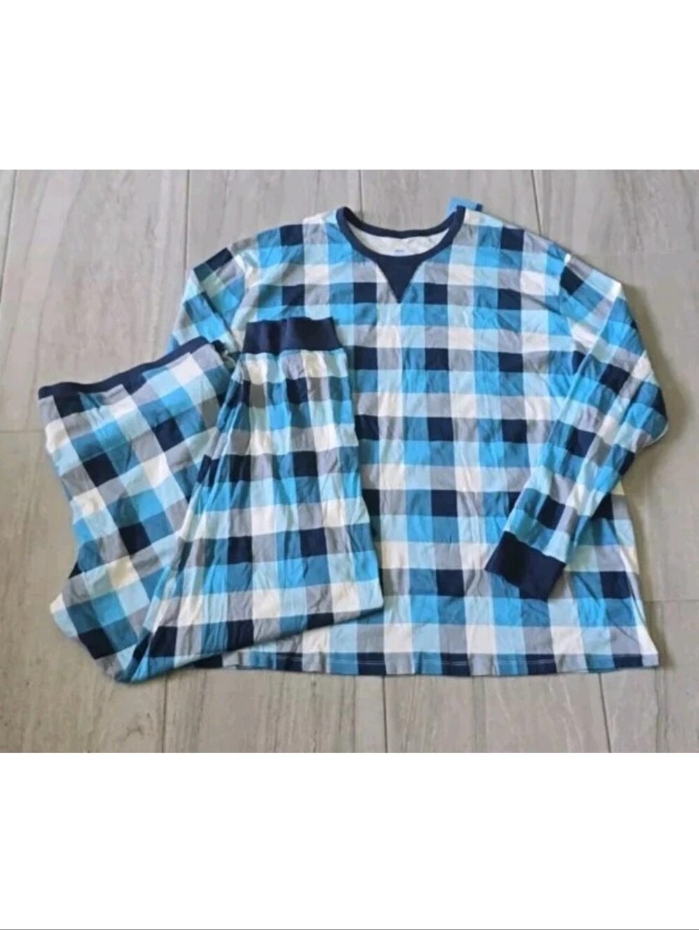 Pajama Set Lounge Nightwear Soft Mens Blue Plaid Sleepwear 2 Piece Size 3XL NWT